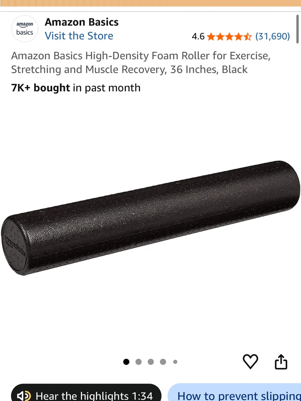 36” Black Foam Roller - High-Density Muscle Recovery